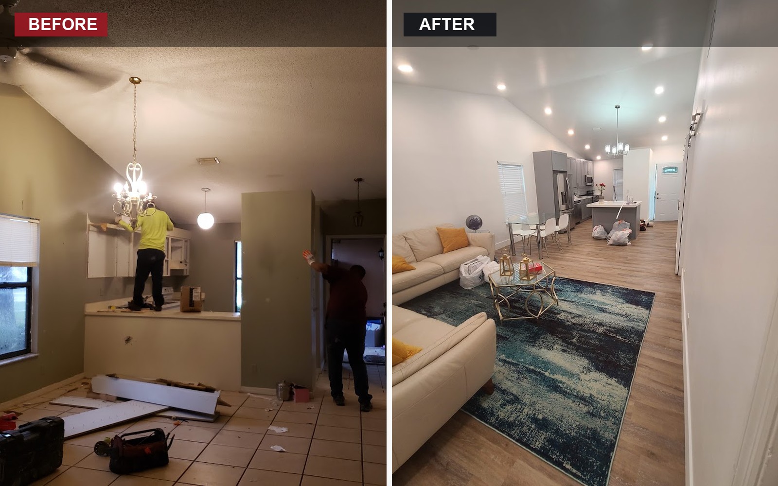 Before and after popcorn ceiling removal project
